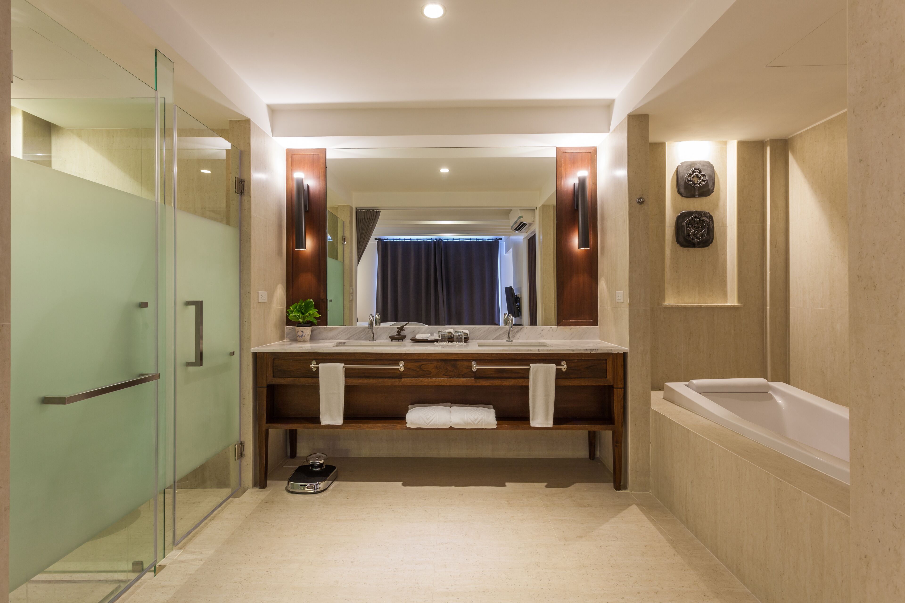 marine bedroom suite | bathroom | shower, free toiletries, hair dryer, bathrobes