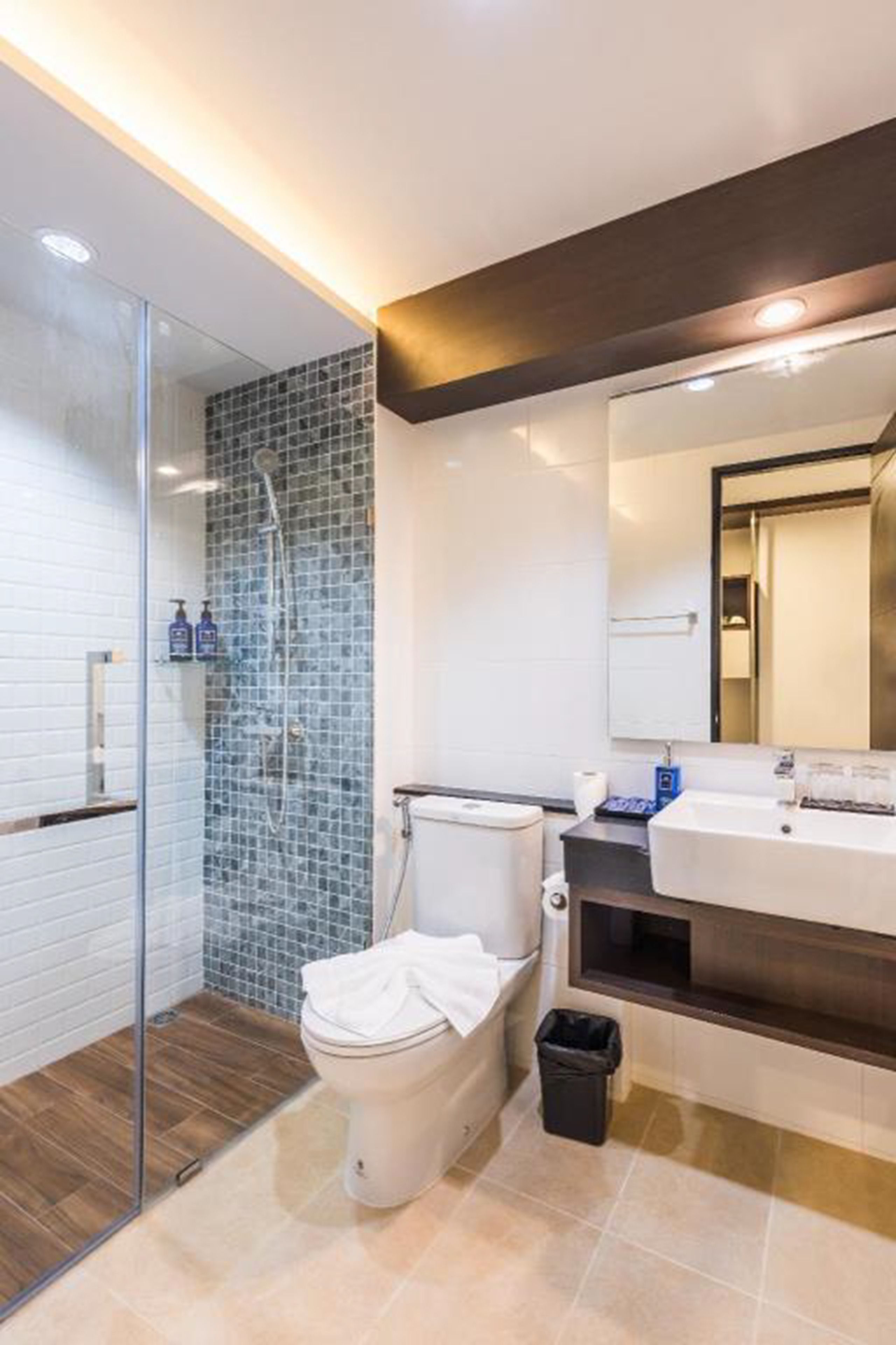 shower, free toiletries, hair dryer, slippers