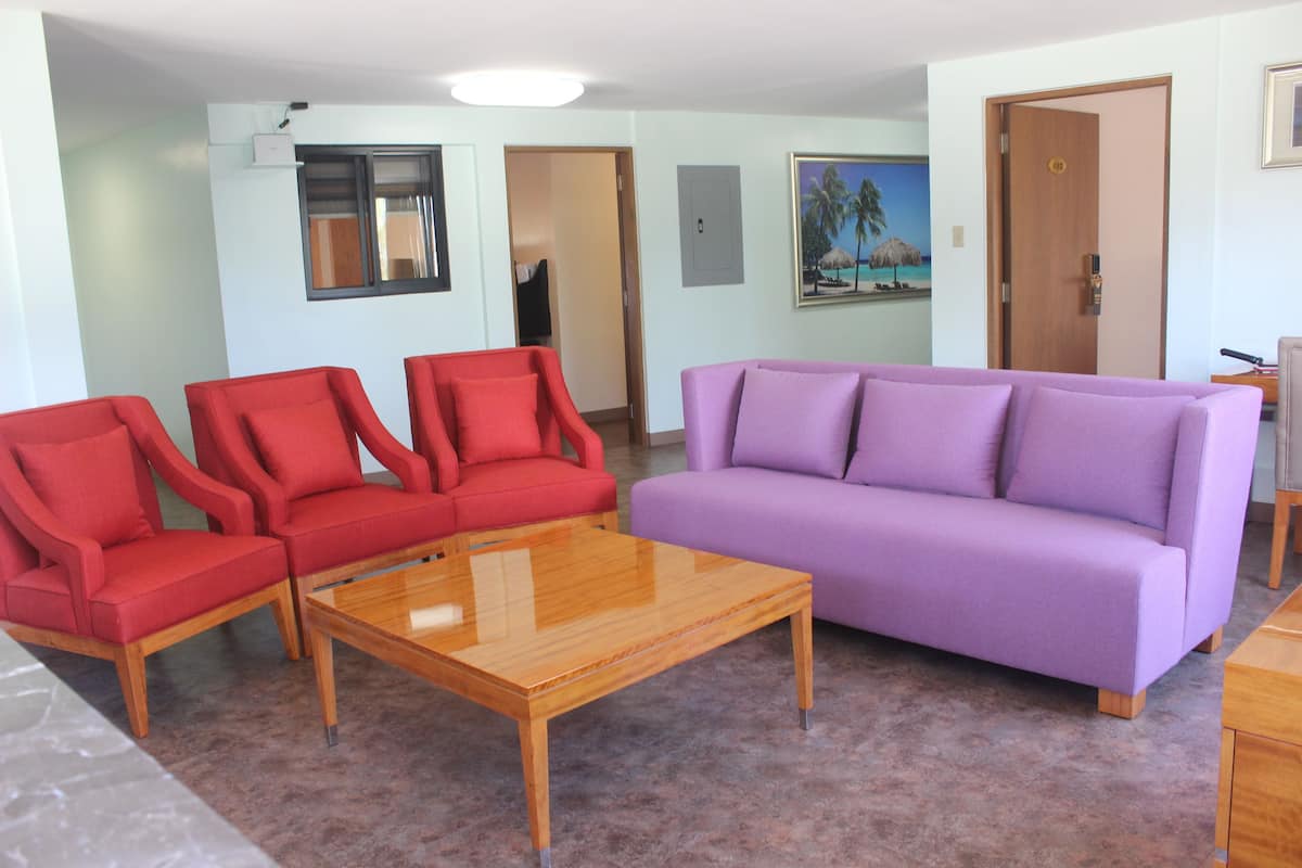 Family Suite, 3 Bedrooms, Terrace | Living area | Flat-screen TV