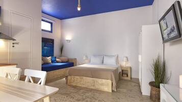 Apartemen, teras (Psathi Blue Beta) | Brankas, kedap suara, Wi-Fi gratis, dan seprai linen