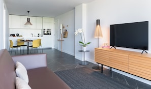 Apartment, 2 Bedrooms, Sea View, Beachfront | Living area | 48-inch flat-screen TV with cable channels, TV, Netflix - Pure Salt Residences (Palma de Mallorca)