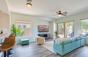 TV, DVD player, music library
