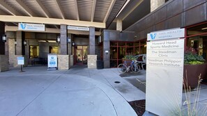 Vail Health Hospital features a modern entrance with a covered walkway and bike parking.