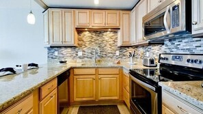 Fridge, microwave, dishwasher, coffee/tea maker