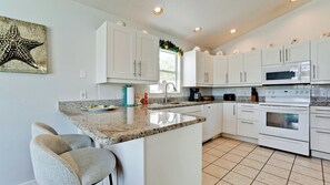 Fridge, microwave, oven, dishwasher