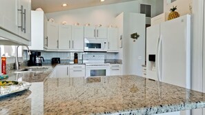 Fridge, microwave, dishwasher, coffee/tea maker