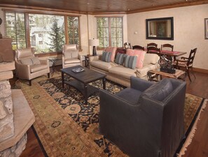 电视、壁炉、DVD 播放器、立体声音响