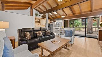 Smart TV, fireplace, DVD player, books