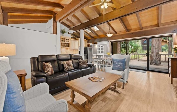 Smart TV, fireplace, DVD player, books