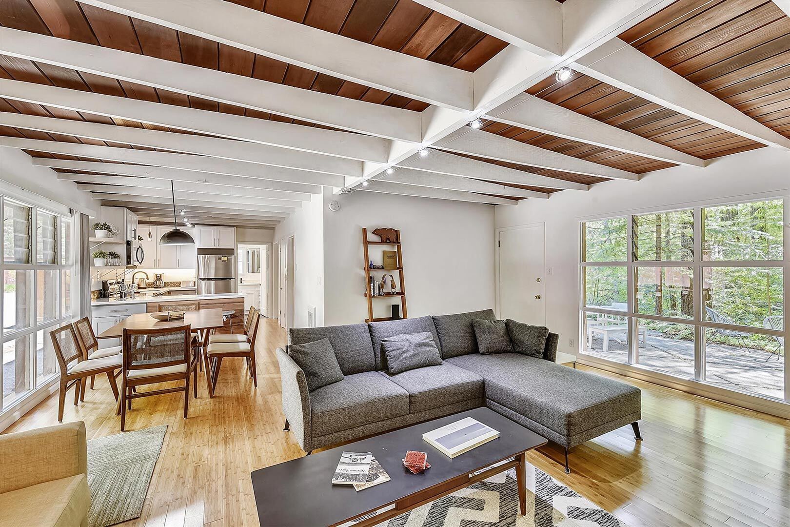 TV connectée, cheminée, lecteur de DVD, chaîne hi-fi