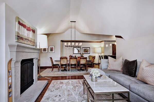 Télévision, cheminée, jeux vidéo, chaîne hi-fi