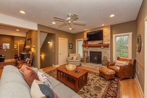 TV, fireplace, DVD player, ping pong