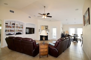 TV, fireplace, ping pong, offices