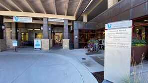 Vail Health Hospital features a contemporary entrance with clear signage directing visitors to various departments.