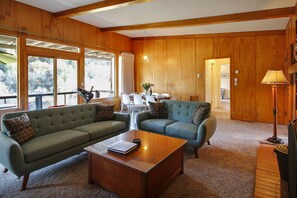 TV connectée, cheminée, lecteur de DVD, table de tennis de table