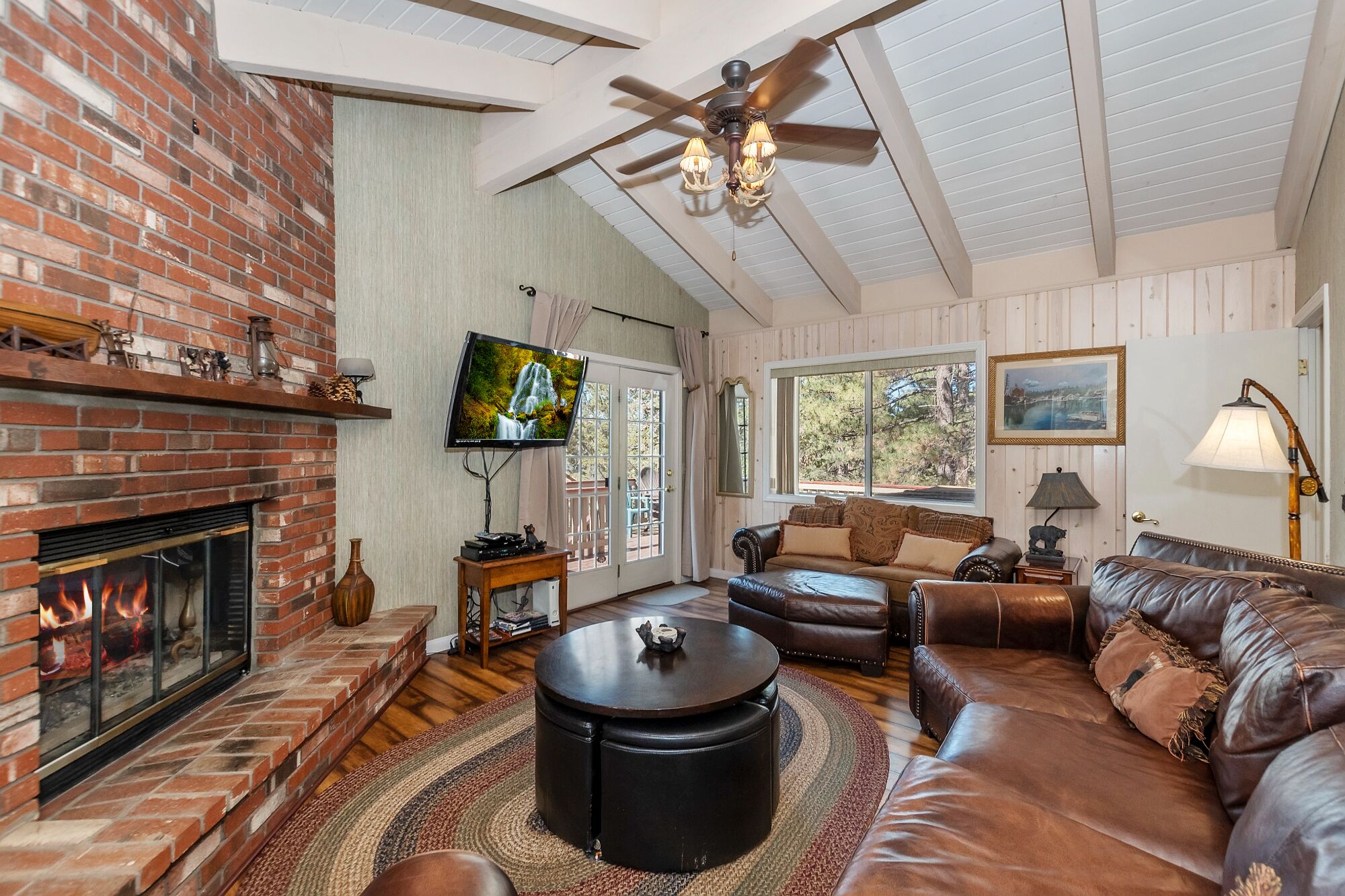 TV, fireplace, video games, foosball