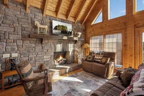 Smart TV, fireplace, DVD player, foosball