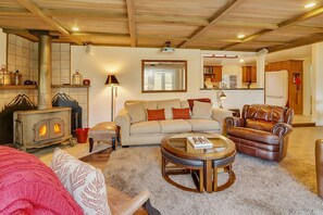 Smart TV, fireplace, DVD player, stereo