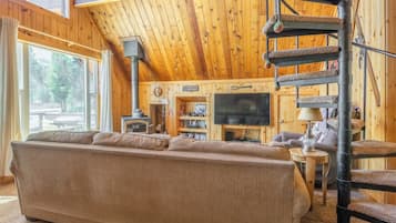 Télévision, cheminée, lecteur de DVD