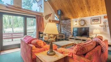 Télévision, cheminée, lecteur de DVD