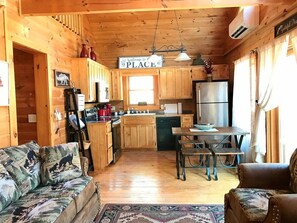 Smart TV, fireplace, table football, books