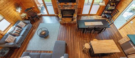 TV, fireplace, DVD player, table football