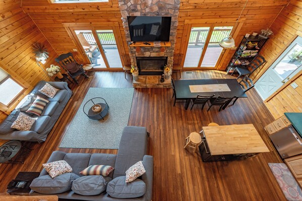 TV, fireplace, DVD player, table football
