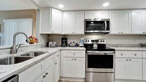 Fridge, microwave, dishwasher, coffee/tea maker