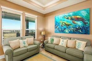 Flat-screen TV, offices - The Flight Deck: 4  BR, 3  BA House in Port Bolivar, Sleeps 12 (Bolivar Peninsula)