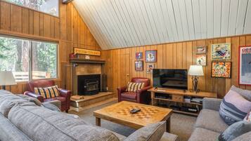 Télévision, cheminée, lecteur de DVD