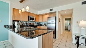 Fridge, microwave, oven, dishwasher