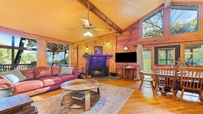 Smart TV, fireplace, DVD player