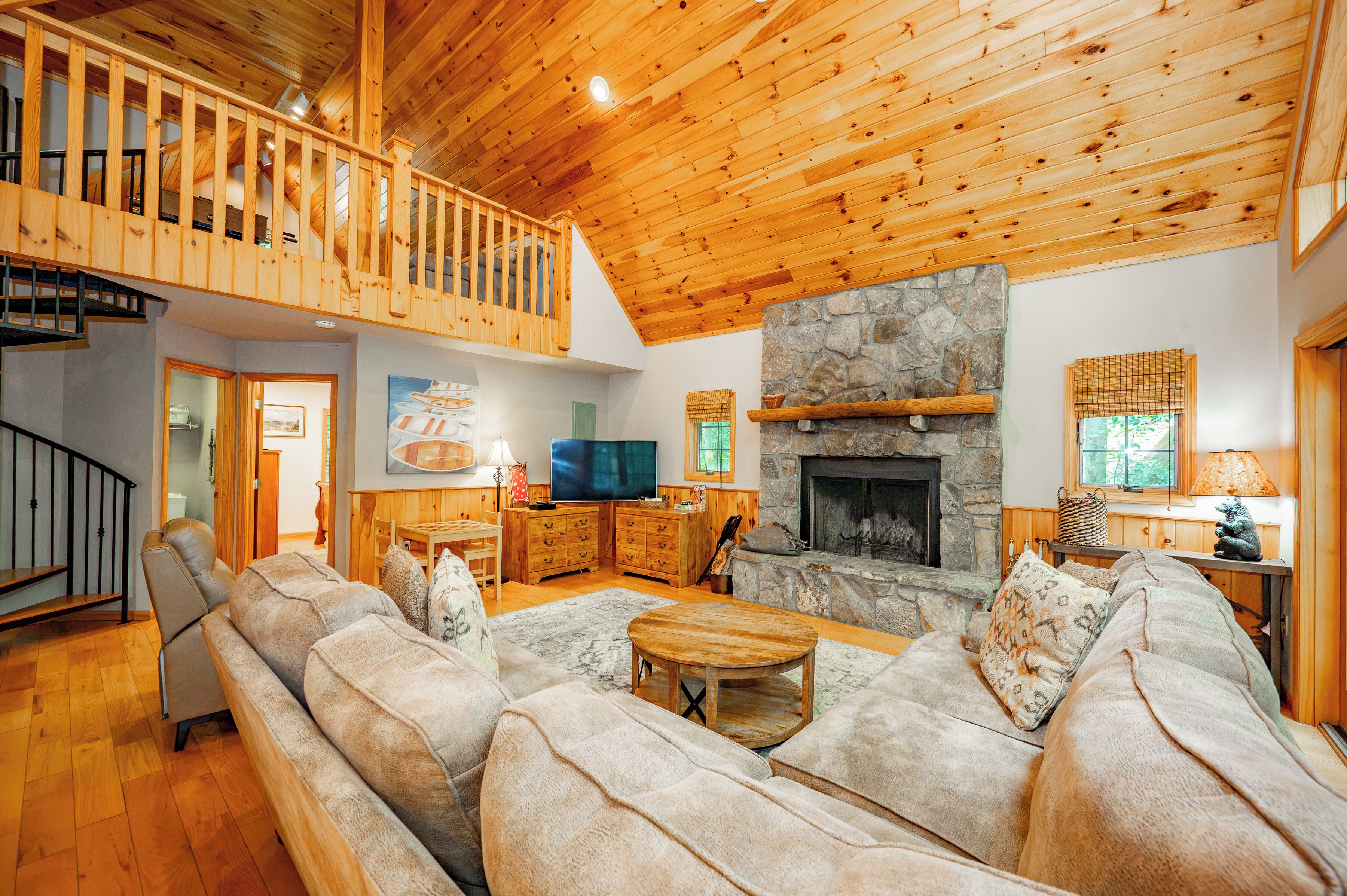 Smart TV, fireplace, DVD player, foosball