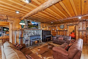 TV, fireplace, DVD player - Eagles Nest North: Lake Views! Hot Tub! Internet! Cable TV! Historic Features! Huge Deck! (Fawnskin)
