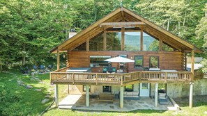 Outdoor dining - Beautiful Log Home with VIEWS! Hot Tub, Pool Table, High-Speed WIFI! (Maggie Valley)