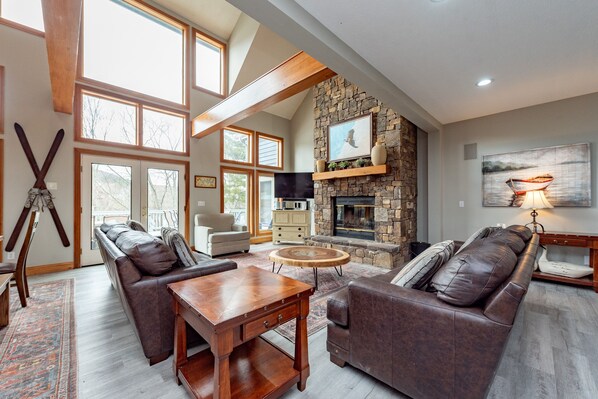 Smart TV, fireplace, DVD player, foosball