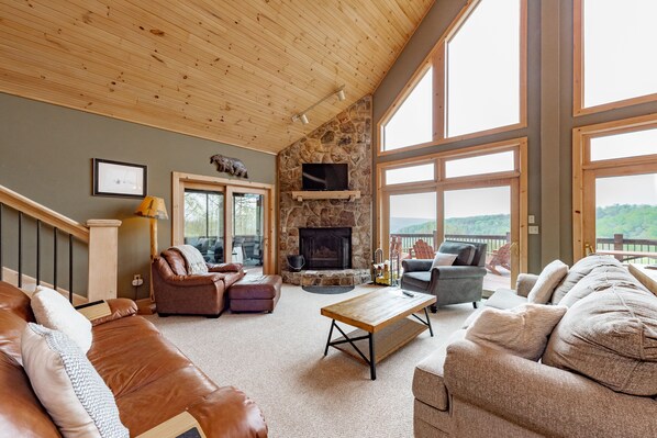 Smart TV, fireplace, video games, DVD player