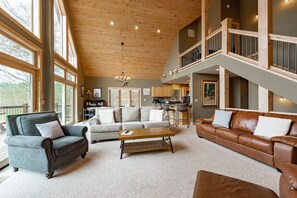 Smart TV, fireplace, video games, DVD player