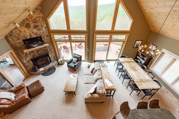 Smart TV, fireplace, video games, DVD player