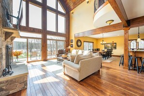 TV, fireplace, computer monitors - Luxury Lake Escape w/ Indoor Pool & Hot Tubs (Swanton)