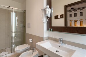 Shower, rainfall showerhead, hair dryer, bidet