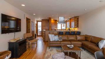 Télévision, cheminée, lecteur de DVD