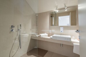 Shower, free toiletries, hair dryer, bathrobes
