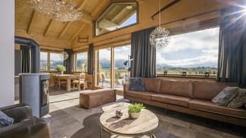 0-inch flat-screen TV with satellite channels, TV, heated floors