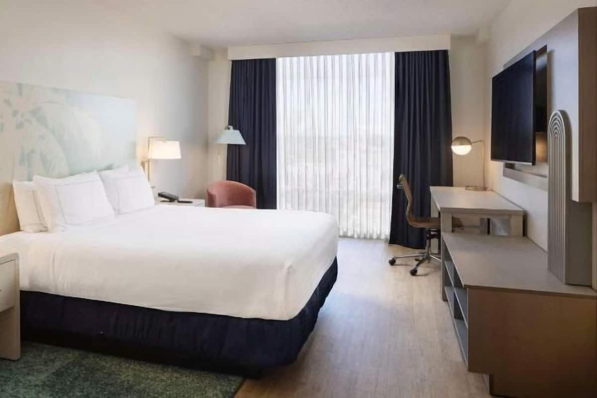 In-room safe, desk, laptop workspace, blackout curtains