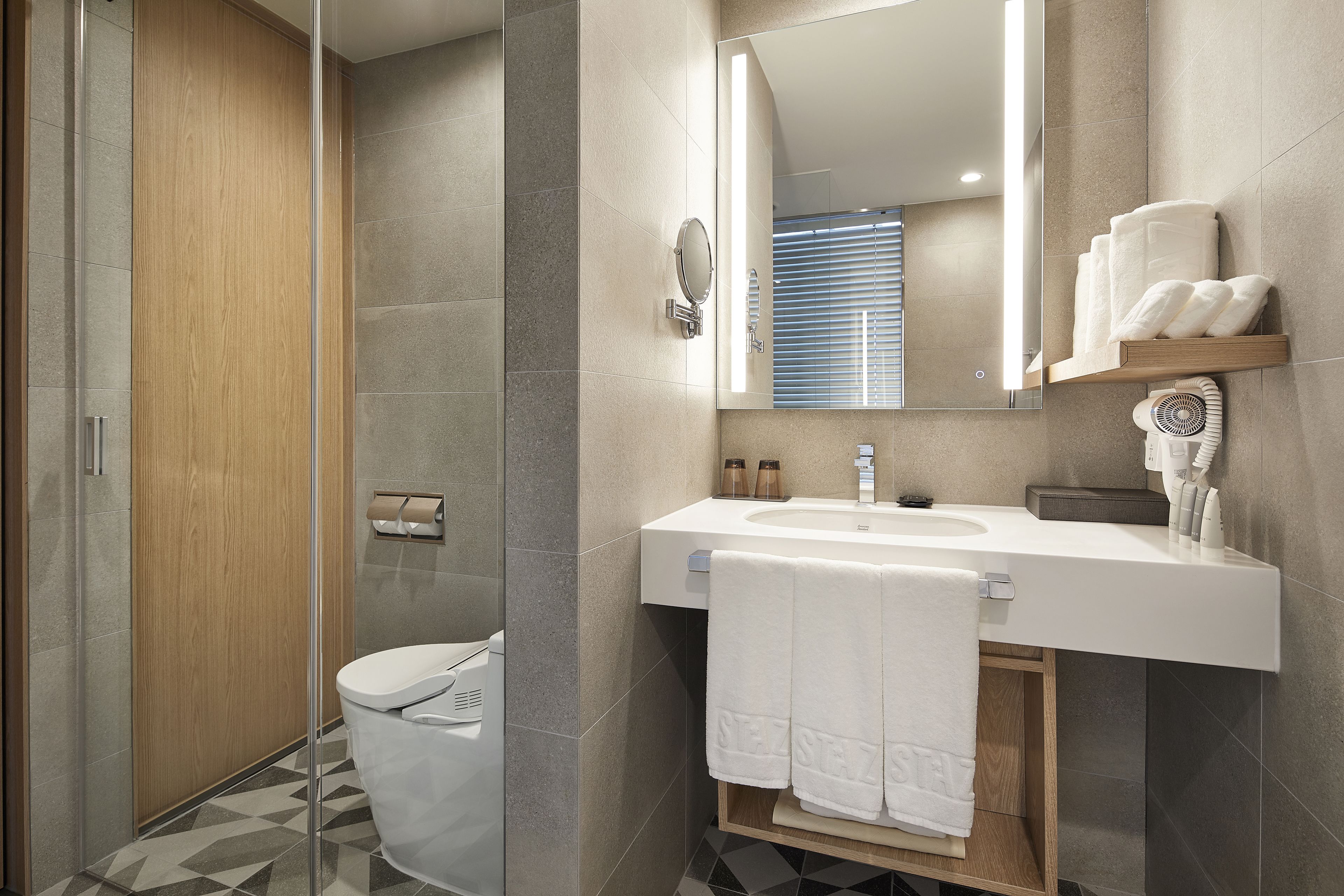 hair dryer, bathrobes, slippers, electronic bidet