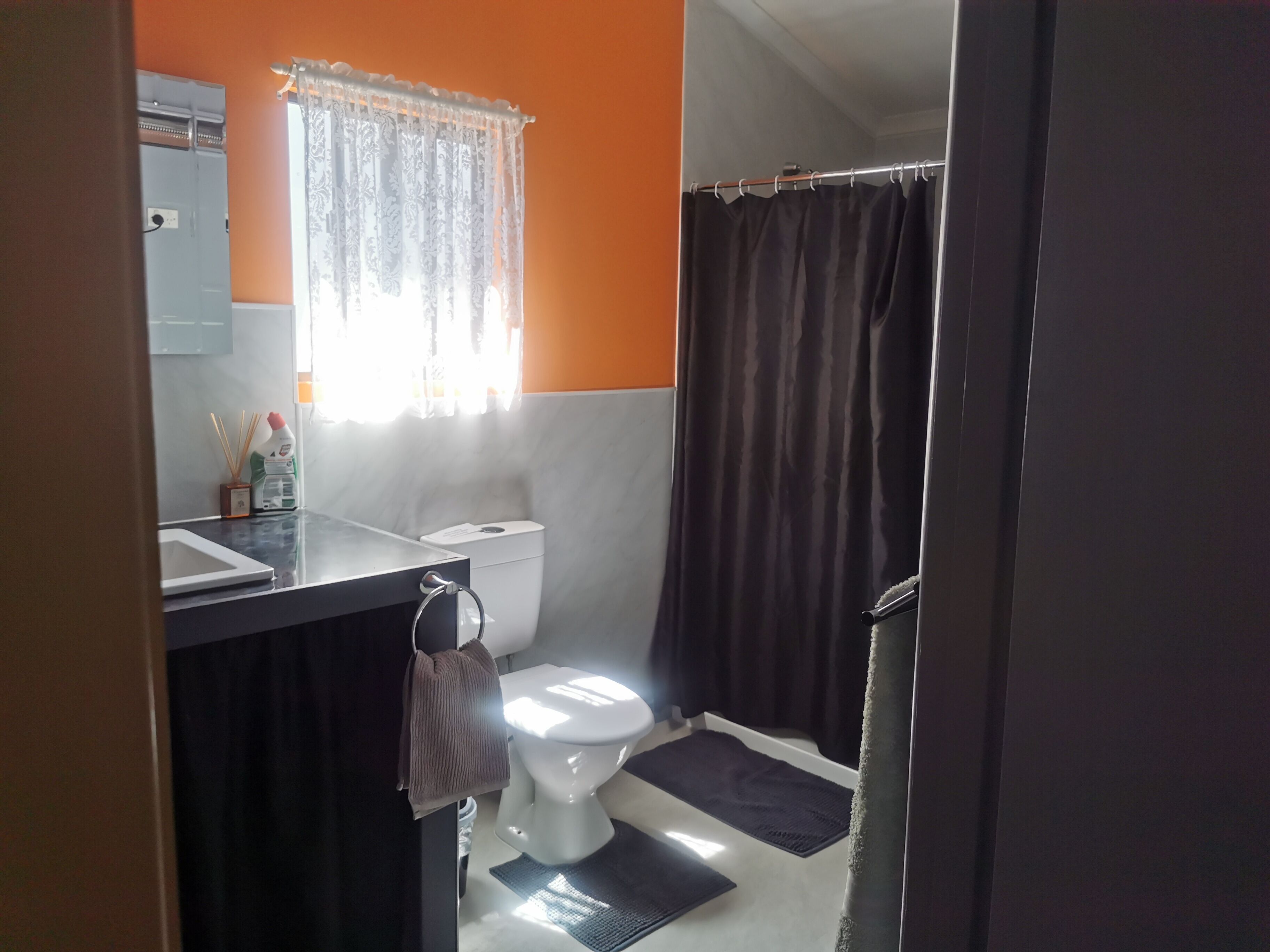 shower, rainfall showerhead, free toiletries, hair dryer