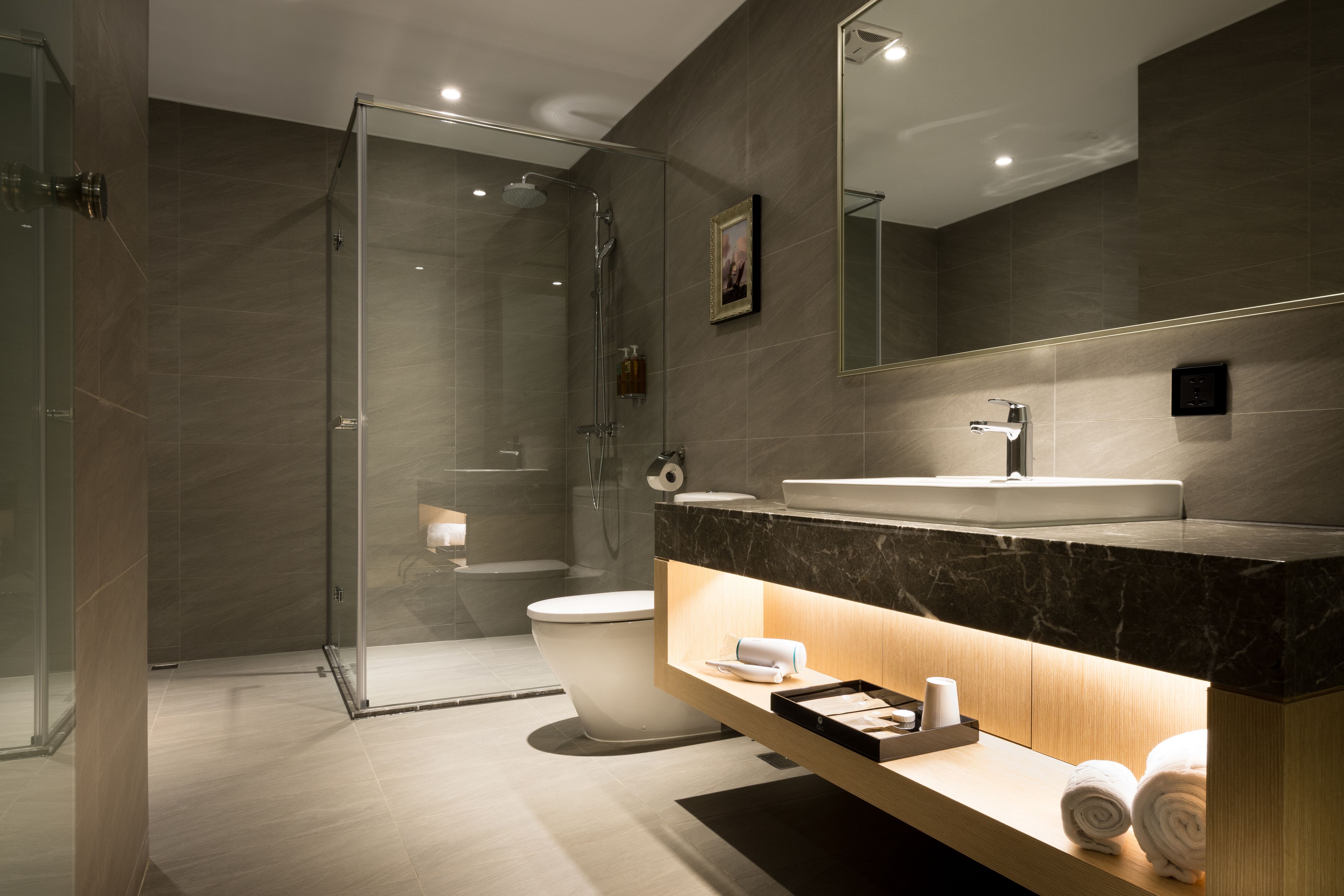 shower, free toiletries, hair dryer, slippers