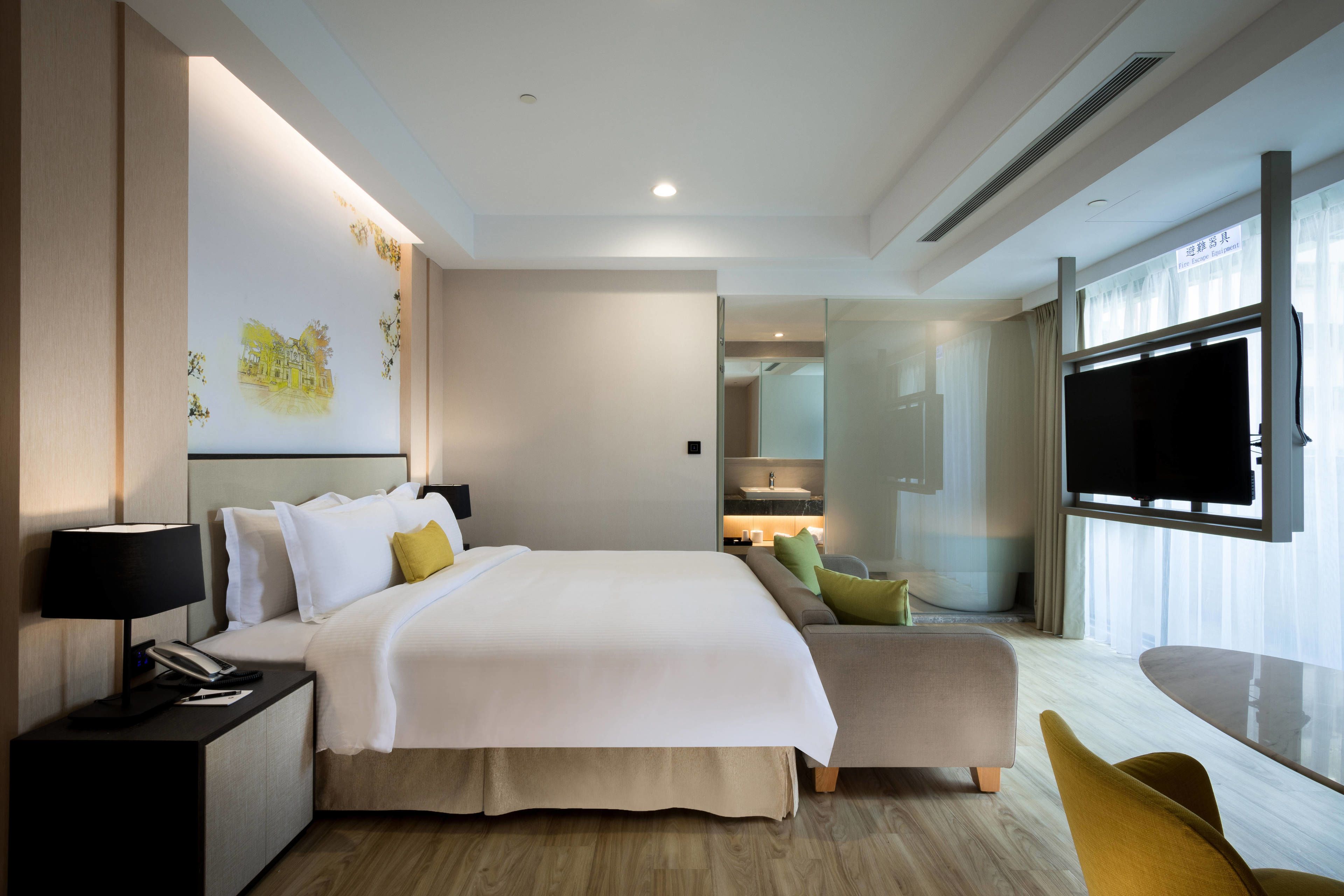 desk, blackout curtains, free wifi