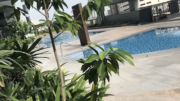 Outdoor pool, sun loungers